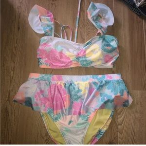 Womens Island Soul Multi Color Bikini With Ruffles Multicolor